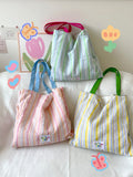 teacher outfits Homemade Striped Double-Layer Bag Large Capacity Fresh Pleated Shoulder Bag New College Style Tote Bag Student Bag