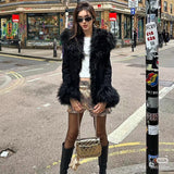 cold weather outfits Style Niche Design Black High-End Fashionable Large Lapel Stitching Fur Collar Slim-Fit Short Autumn and Winter Coat for Women