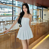 white dress Ab492 Sweet and Spicy Sexy Sheath Pleated Skirt Woven Lace Edge Strap Chest Wrap Dress Mini Skirt New