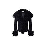 cold weather outfits Style Niche Design Black High-End Fashionable Large Lapel Stitching Fur Collar Slim-Fit Short Autumn and Winter Coat for Women