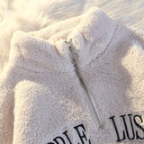 cold weather outfits Loose Fleece-lined Thick Winter Warm Lamb Wool Women's Coat plus Size Chubby Girl Mid-Length Half Zipper Stand Collar Sweater