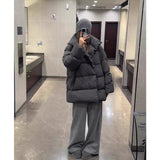 cold weather outfits Winter Loose Korean Style Large Lapel Thickened Warm Mid-Length Gray Bread Cotton-Padded Coat