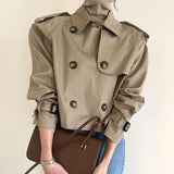 2024 fall fashion trends Spring and Autumn Retro Lapel Design Double Breasted Loose All-Match Long Sleeve Short Trench Coat for Women