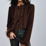 cold weather outfits 2024 Autumn and Winter Detachable Ostrich Fur Wide Shoulder Short Coat for Women