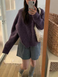 Uniwim cold weather outfits Gentle Style Purple Pullover Women's Autumn and Winter New Style Nuo Jiji round Neck Sweater Top Fashion