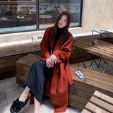 winter fits Red Woolen Temperament Woolen Coat 100 Pure Wool Double-Sided Loose Overcoat Women's Autumn and Winter High Sense Chubby Girl