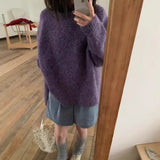 cold weather outfits Gentle Style Purple Pullover Women's Autumn and Winter New Style Nuo Jiji round Neck Sweater Top Fashion