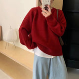 cold weather outfits Korean Style Simple Candy Color Soft Glutinous Thick round Neck Labeling Pullover Women's Autumn and Winter Loose Knitted