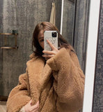 cold weather outfitsTeddy Bear Coat Winter Alpaca Mid-Length Lamb Wool Coat for Women