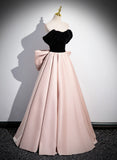 Uniwim Pink and Black Off Shoulder Long Party Dress with Bow, Pink Long Evening Dress