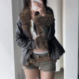 cold weather outfits 2024 Autumn and Winter Maillard Fur Collar Leather Coat American Street Hot Girl Style Loose Cardigan Top