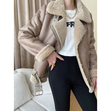 cold weather outfits Street Motorcycle Clothing Granular Velvet Fur Integrated Stand Collar Thickened Cotton Coat Autumn and Winter Sn4345