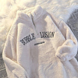 cold weather outfits Loose Fleece-lined Thick Winter Warm Lamb Wool Women's Coat plus Size Chubby Girl Mid-Length Half Zipper Stand Collar Sweater