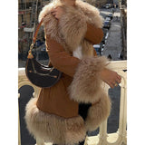 Uniwim 2000s fashion Fashion Stitching Fur Coat 2024 Fashion Winter Women's Button Warm Coat