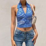 90s fashion men Spring and Summer New Irregular Pattern Halter Sexy Top Backless Cardigan Knitted Sling