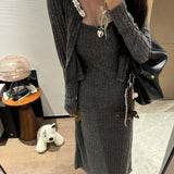 genderless fashion D8 Autumn New Korean Style Beaded Sequin Stitching Cardigan + Sling Dress Long Dress Two-Piece Set Lazy Suit Women