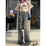 teacher outfits High Street American Vibe Workwear Jeans Women's Straight Design Hot Girl Retro Frayed Wide Leg Mopping Trousers