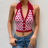 90s fashion men Spring and Summer New Irregular Pattern Halter Sexy Top Backless Cardigan Knitted Sling