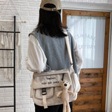 outfit ideas for school INS Canvas Bag Women's Crossbody Japanese College Student Class Shoulder Bag Large Capacity Canvas Bag