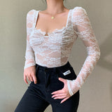 Uniwim Chest Cup Lace Long-Sleeved Top Women's Spring Fashionable Sexy Black Waist-Tight V-neck Shirt