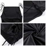 Uniwim dress to impress codes Sexy Hot Girl Backless Slimming Sling Dress French Retro Niche Pleated Drawstring Adjustable Black Dress