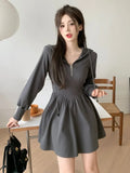 Uniwim 2024 spring Korean Style Zipper Hooded Dress Women Kpop Wrap Long Sleeve Mini Short Dresses Fashion New In