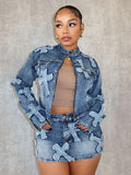 Uniwim 2 Piece Denim Sets Womens Outfits Spring Long Sleeve Zipper Jacket and Mini Skirt Set Sweet Sexy Outfits