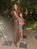 Uniwim Sexy Leopard Print Halter V Neck Maxi Dress Women Elegant Off Shoulder Sleeveless Slim Dresses Lady Evening Banquet Party Robes