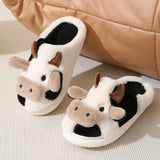 Uniwim 2024 Winter Warm Milk Cow Women Slippers Men Cute Soft Plush Sandals Adults Lovely Non-slip Flip Flops Couples Home Flat Slides