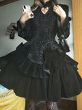 Uniwim Dark Gothic Lolita Dress Women's Autumn/Winter Dress Classical Jacquard Long sleeved Lolita