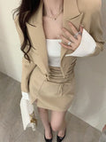 Uniwim 2 Piece Dress Set Women Casual Y2k Crop Tops Elegant Jacket Coats + Mini Skirts Korean Fashion Suits 2024 Spring Blazers Dress