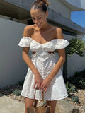 Uniwim Gypsylady White Boho Sexy Mini Dress Summer Vocation Puff Sleeve Hollow Out Backless Ruffles Party Women Dresses Ladies Vestidos