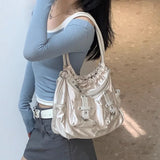 Uniwim  Y2k White Shoulder Bag for Women Pleated Soft Autumn 2023 New Trendy Tote Bag Multi-pocketed Large Capacity Handbag Sac