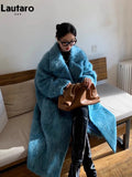 Uniwim Winter Long Blue Fluffy Oversized Warm Wool & blends Coat for Women Single Button Pockets Luxury Clothes Woolen Overcoat