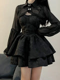 Uniwim  Black Sexy Lolita Dress Women Gothic Vintage Mini Dresses Harajuku Halloween Cosplay Costumes Long Sleeve Fairy Dress