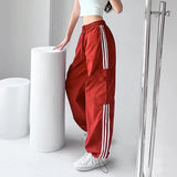 Uniwim Striped Sweatpants Women Hip Hop Streetwear Baggy Wide Leg Cargo Pants Bf Y2K High Waist Drawstring Joggers Trousers