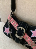 Uniwim Cool Y2k Style Women's Shoulder Bag Sweet Pink Star Rivet Female Small Underarm Bags Chain Design Ladies Clutch Purse Handbags