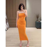 Uniwim Orange dress women's 2024 summer women's new style tube top slim elegant banquet long dress