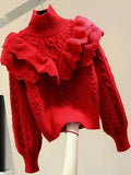 Uniwim Knitted Autumn Pullover Sweater Women Turtleneck Ruffle Pleated Ladies Sweaters Top Long Sleeve Modis Korea Style Woman Top