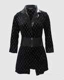 Uniwim Women Elegant Plaid Pattern Pu Leather Colorblock Glitter Blazer Dress Long Sleeve Blazers Dress Black Elegant Dresses for Women