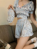 Uniwim 3PCS Cute Rabbit Pajama Sets for Women Cartoon Print Sleepwear Girl Summer Short Sleeve Homewear Student Korean Sweet Nightwear