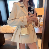 Uniwim Elegant Lapel Blazer Coats Women Autumn New Double Breasted British Style Jacket with Belt Casual Korean Fashion Outerwear