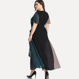 Uniwim Plus Size V-neck Summer Elegant Chiffon Party Dress Women Short Sleeve Maxi Casual Dress Sash Waist Fit Flare Evening Dress 6XL