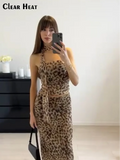 Uniwim Chic Leopard Print Top Long Skirt Suits 2 Pcs Set Women Sleeveless Halter Tops Hip Package Slim Skirts Summer New Lady Outfits