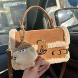 Uniwim High Appearance Lamb Wool Bag Autumn Winter New Style All-In-One Handbag Senior Patchwork Crossbody Bags Suede Commuter Bag