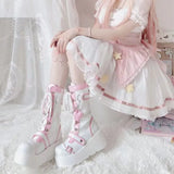 Uniwim Lolita Shoes Boots Woman Winter  Platform Heels Women's Mid Calf Booties Gothic Pink Kawaii Chain JK Cosplay Japanese Style