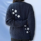 Uniwim Winter Midnight Navy Blue Knitted Cardigans Women Spring Y2k Casual Star Embroidery Single Breasted XS-5XL Sweaters