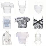 Uniwim Y2k Clothes For Women Summer White Crop Top T-shirt Corset Tank Top Gothic Fairy Grunge Tops For Girls Aesthetic Tees Streetwear