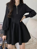 Uniwim 2024 spring Korean Style Zipper Hooded Dress Women Kpop Wrap Long Sleeve Mini Short Dresses Fashion New In