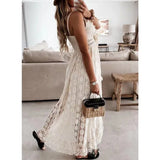 Uniwim Women's Summer Beach Dress Cover Up Slip Boho Maxi Dress Lace Up Tassel V-Neck Flare Ruffle White Beach Dresses 2024 Vacation